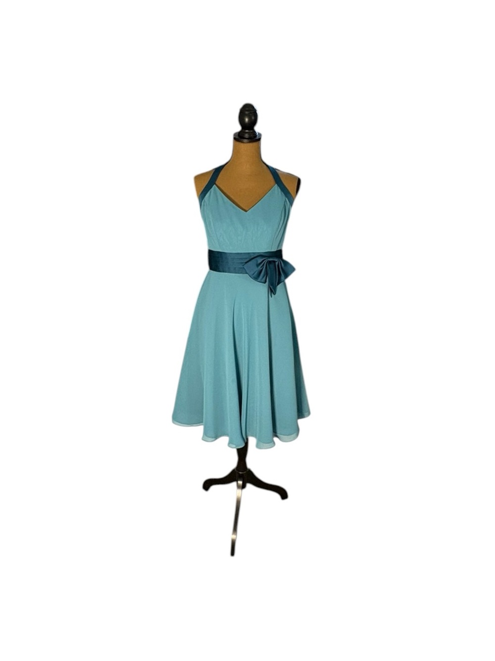 Vintage Alfred Angelo Y2K Aqua Halter Formal Dress Fairy Halloween Costume US 8